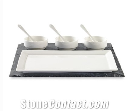 Black Slate and Porcelain Appetizer Set