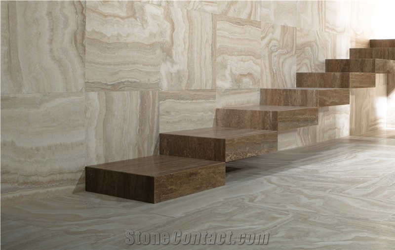 Travertino Toscano Noce Stairs, Steps, Travertino Toscano Noce Brown Travertine Stairs