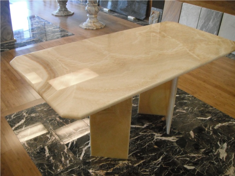 Onice Arancio Table, Grigio Carnico Marble Floor Tiles
