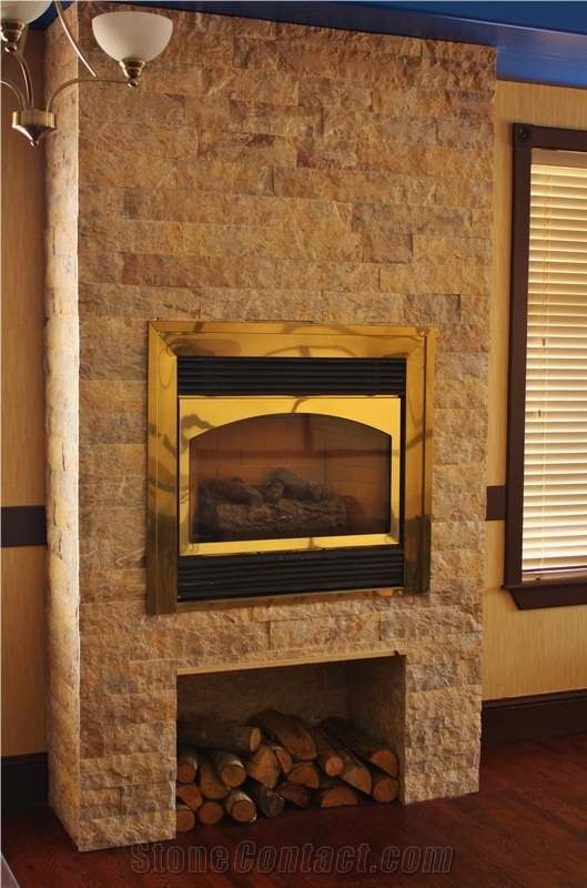 Split Beige Limestone Fireplace Surround
