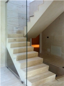 Beige Limestone Stairs, Apricena Filetto Limestone Staircase