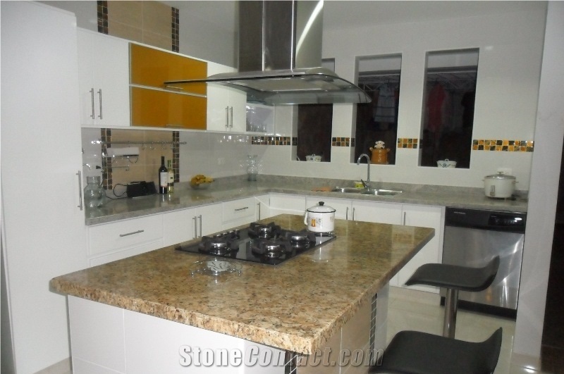Granito Amarillo Santa Cecilia Kitchen Countertop, Giallo Santa Cecilia Yellow Granite Kitchen Countertops