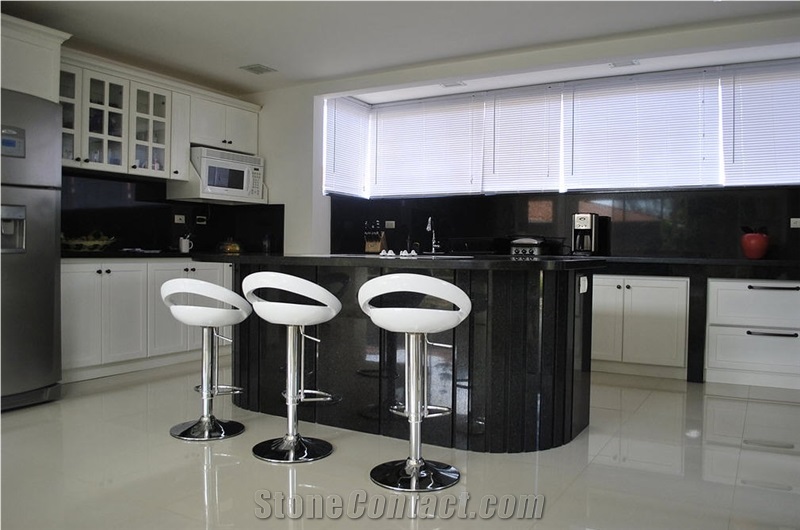 Negro Absoluto Granite Kitchen Countertop, Absolute Black Granite Kitchen Countertops