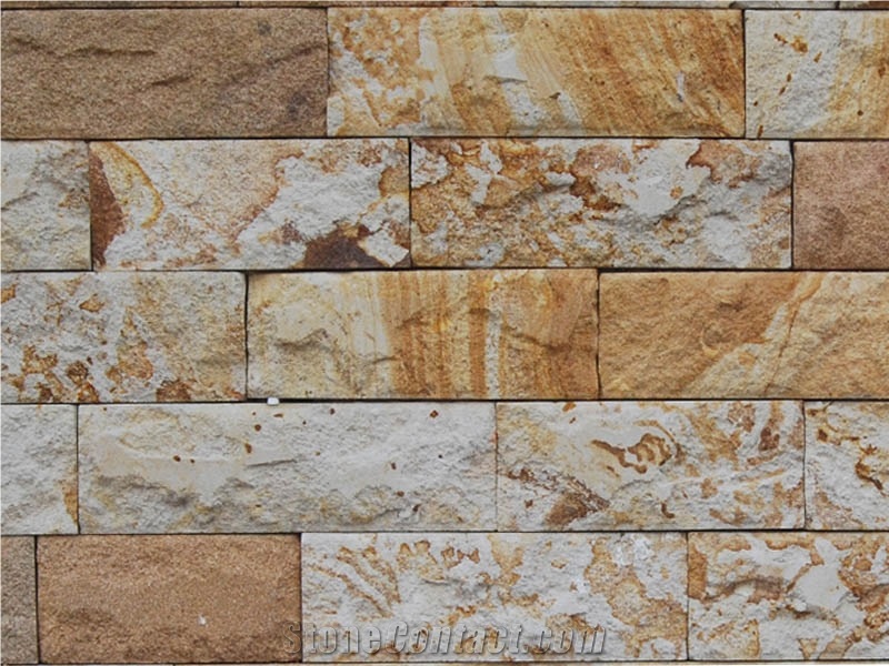 Mandras Sandstone Split Face Wall Tiles, Greece Beige Sandstone