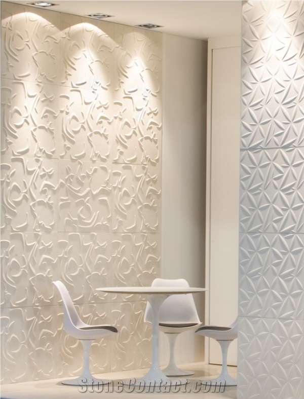 White Dolit Marble Cnc Carved Curve Design Wall Panels