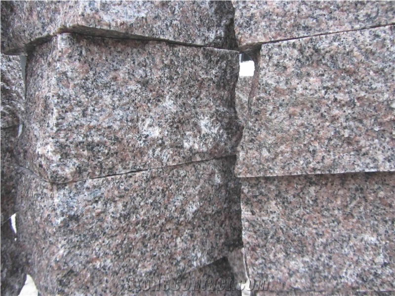 G354 Red Granite Split Cube Cobble Stone