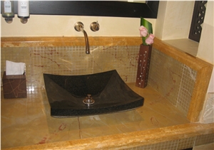 Impala Black Granite Wash Basin, Brocatello Di Siena Marble Bathroom Top