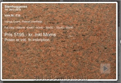 Vanga Red Granite Slant Grave Marker, Vanga Fein Granite Lawn Stone