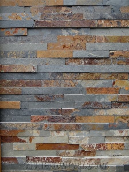 Multicolor Rustic Slate Stacked Wall Stone Panel from Slovenia ...