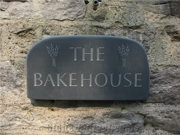 Bake House Sign Cut in Black Slate, Llechwedd Black Slate Sign