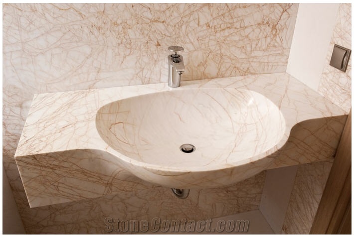 Golden Spider Marble Solid Vanity Top with Sink, Golden Spider Yellow Marble Vanity Top