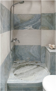 Vermion Green Marble and Kavala White Marble Bathroom Design