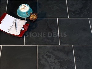 Brazilian Black Slate - Honed Tiles, Montauk Black Slate Floor Tiles