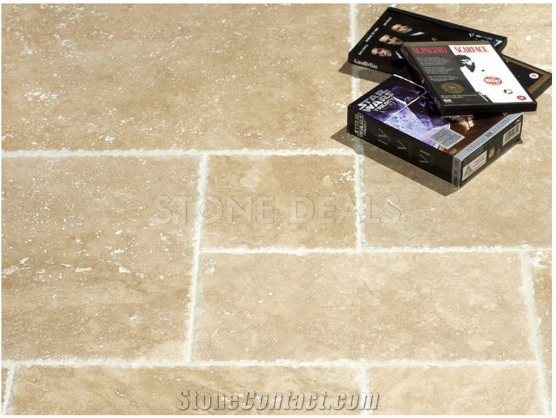Classic Travertine French Pattern - Unfilled & Brushed Chiselled Edge