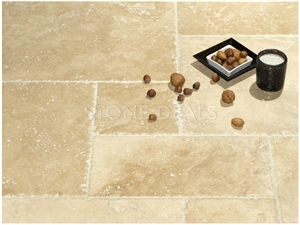 Ivory Travertine Unfilled & Brushed Chiselled Edge French Pattern