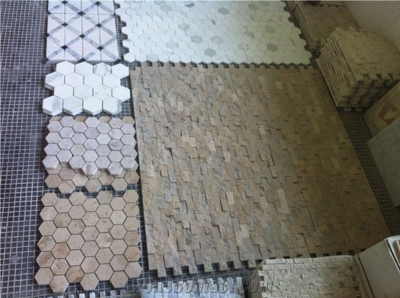Guangxi White Marble Linear Strips Mosaic,Polished Mosaic