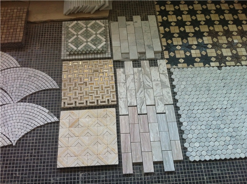 Mosaic 15, Beige Limestone Mosaic, Basketweave Mosaic Tiles,Split Face Mosaic