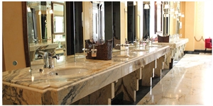 Golden Crystal White Marble Bathroom Top
