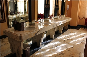 Golden Crystal White Marble Bathroom Top
