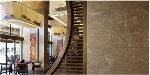 Mugla Noce Travertine Cross Cut Tile Production, Turkey Brown Travertine