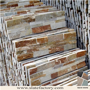 P014 Golden Beige Quartzite Cultured Stone Veneer Ledge Stone Walling Panel, Culture Stone Slate Veneer