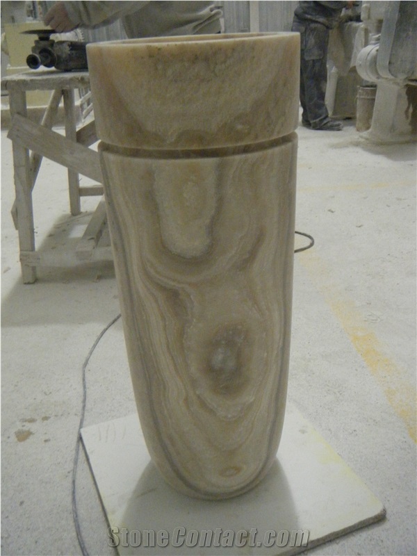 Onyx Design Pedestal Basin, Beige Onyx Wash Basin