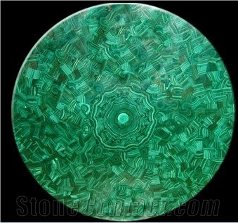 Malachite Stone,Semiprecious Stone in Round Table Top, Green Others Round Table Top