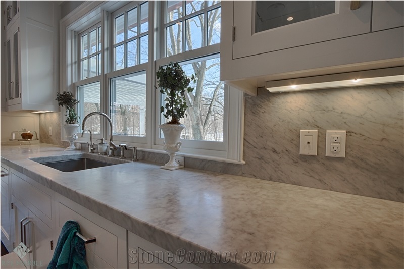 5cm Honed White Carrara Marble Eased Kitchen Countertop From