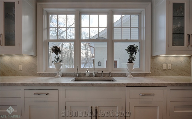 5cm Honed White Carrara Marble Eased Kitchen Countertop