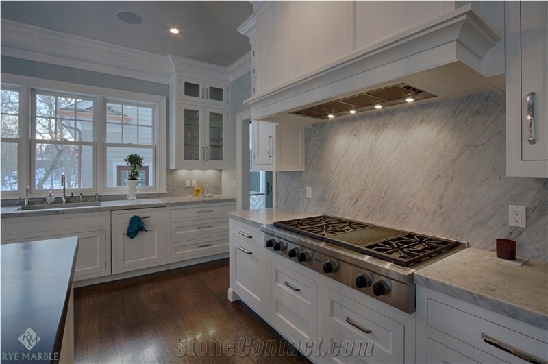 5cm Honed White Carrara Marble Eased Kitchen Countertop