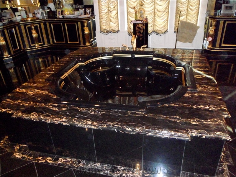 Baum Bath Black and Gold Nero Portoro Marble Bath Tub Deck