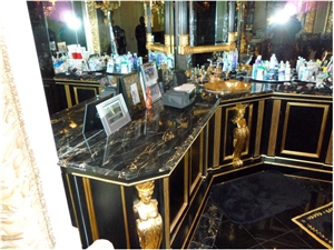 Baum Bath Vanity Top with Black and Gold Marble, Nero Portoro Vena Larga Marble Bathroom Top