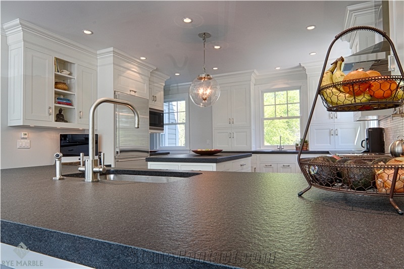 Leather Black Absolute Granite Kitchen Countertop, Kitchen Island Top