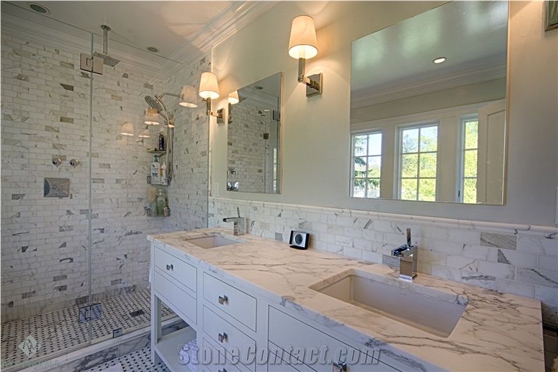 Master and Guest Bathrooms Top with Calacatta Gold Marble, Calacatta Gold White Marble Bath Tops