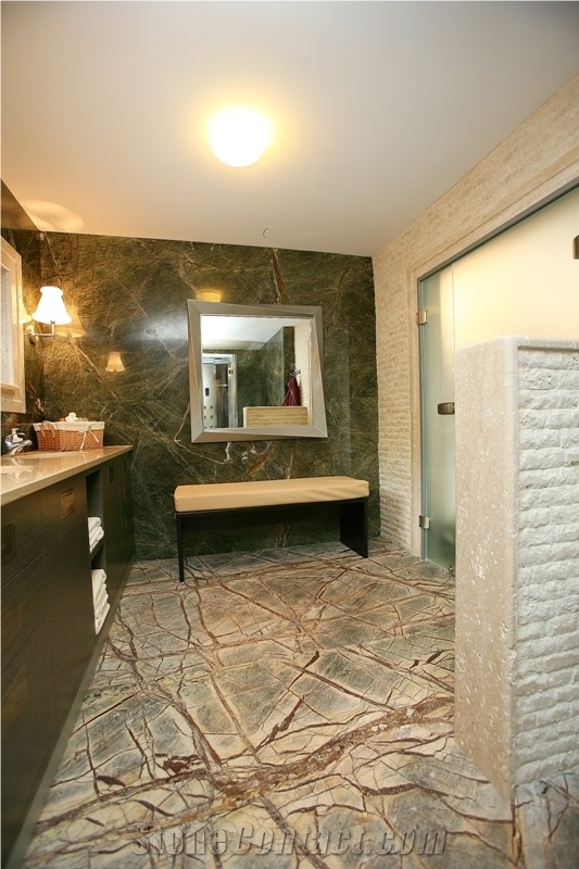 Rain Forest Green Marble Bathroom Floor and Wall Tile
