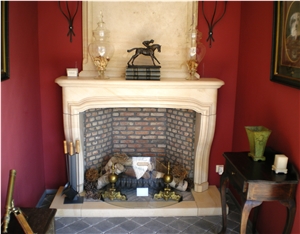 Vratza Beige Limestone Fireplace Design