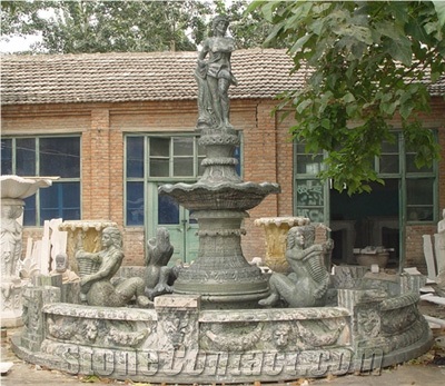 Garden Fountain Sculpture Fountain, SX Green Marble Garden Fountain