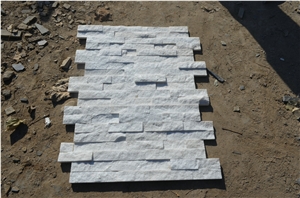 6"X24" Pure White Quartzite Interlocking Ledgerstone, White Quartz Quartzite Cultured Stone