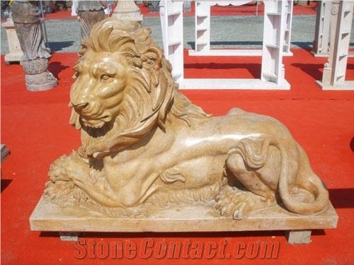 Manmade Yellow Marble Lion Sculpture, Yellow Marble Sculpture & Statue