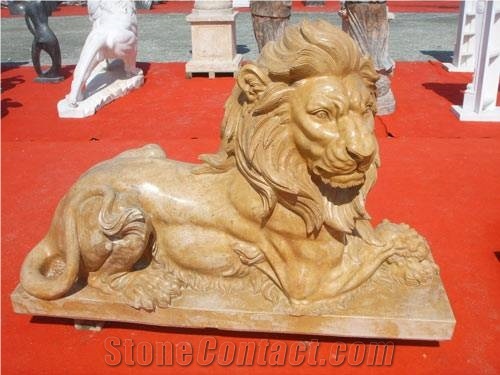 Manmade Yellow Marble Lion Sculpture, Yellow Marble Sculpture & Statue