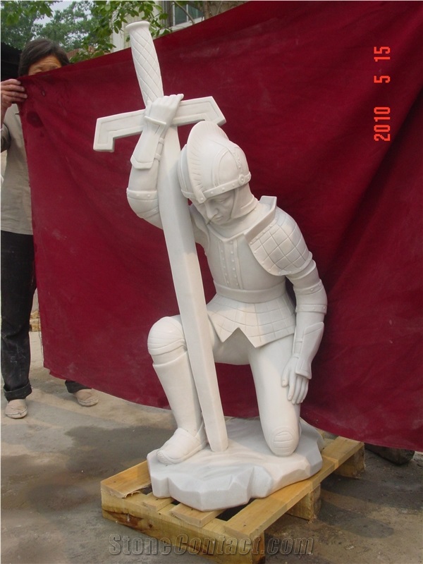 White Marble Soldier Statue