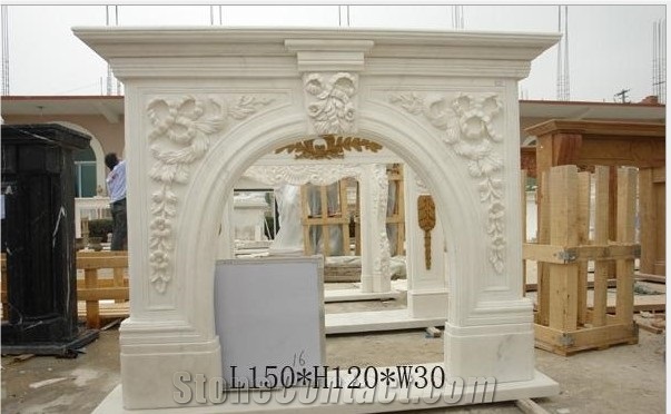 Carved Flower White Marble Fireplace Mantels Interior, Project Marble Fireplace Wholesale
