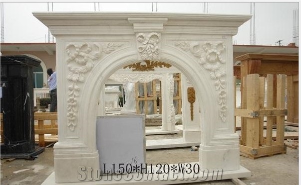 Carved Flower White Marble Fireplace Mantels Interior Project