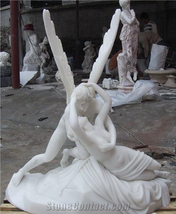 Jade White Marble Carving Angel, Pure Whte Marble Sculpture