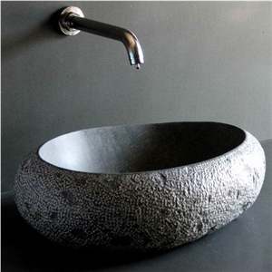 Oval Black Basalt Bathroom Sink, Custom Basalt Basins