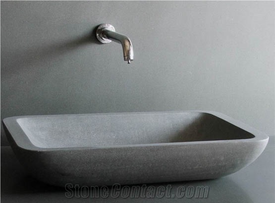 Retangle Grey Basalt Sink Honed, Bathroom Basalt Basins