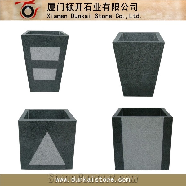 Black Pearl G684 Black Stone Flowerpot, G684 Black Granite Pot