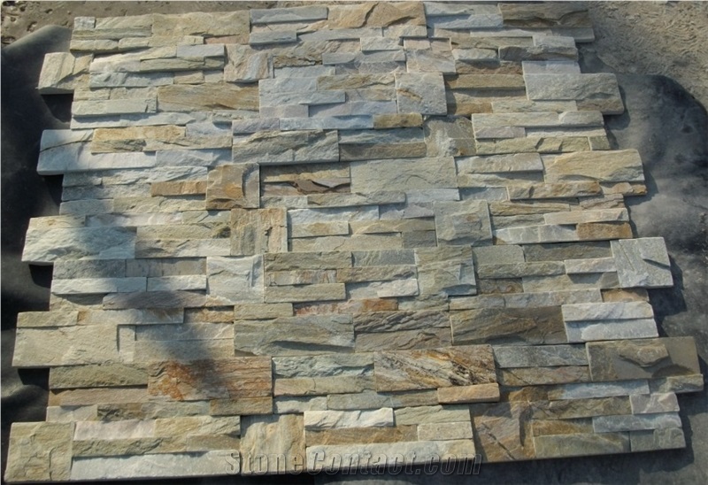 Chinese Yellow Slate Stacked Stone, Hebei Wall Cladding Culture Stone