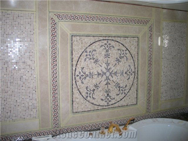 Cappucino Beige Marble Bathroom Wall Mosaic, Medallion