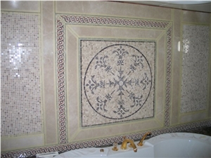 Cappucino Beige Marble Bathroom Wall Mosaic, Medallion